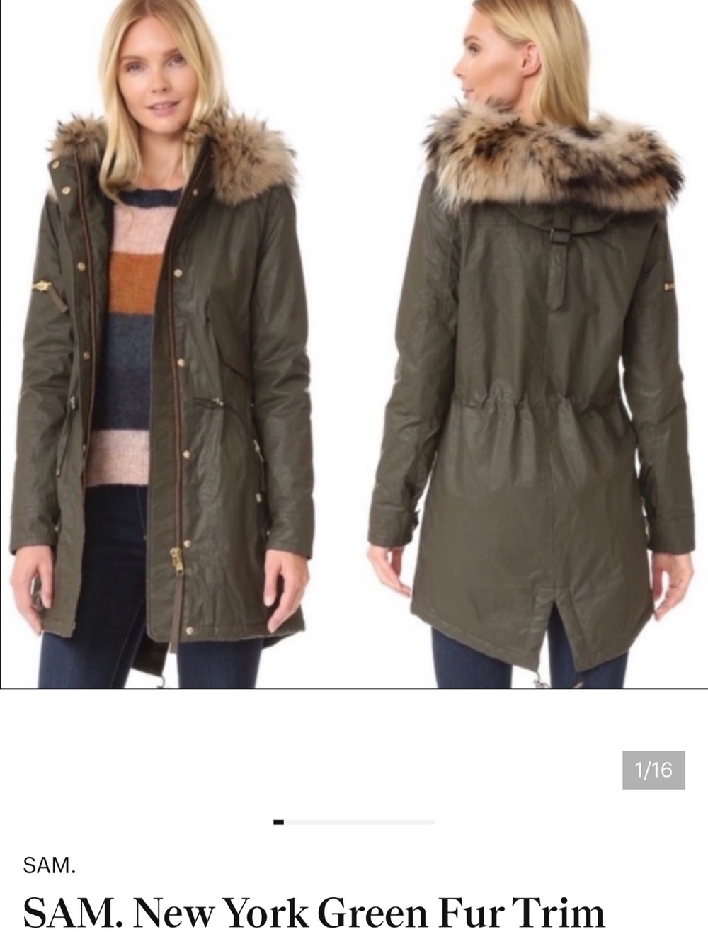 SAM New York Olive Green Parka with Fur-Trim Hood